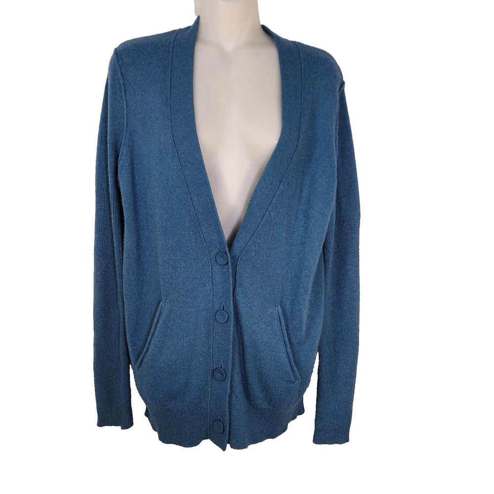 Ann Taylor LOFT Womens Cardigan Medium Teal Wool Rabbit Hair Blend Button V Neck